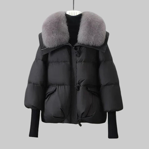 Damen Slim Fit Mantel Winter Elegant mit Kunstfellkragen