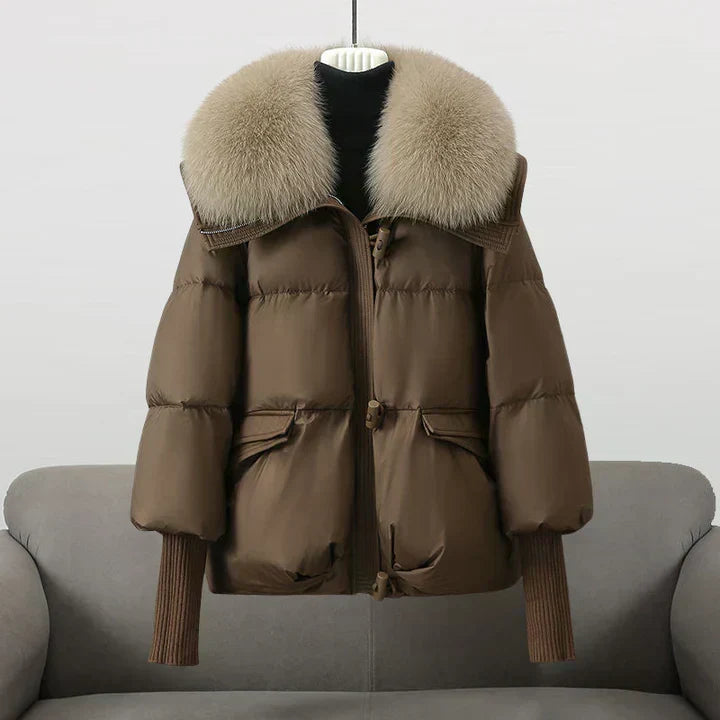 Damen Slim Fit Mantel Winter Elegant mit Kunstfellkragen