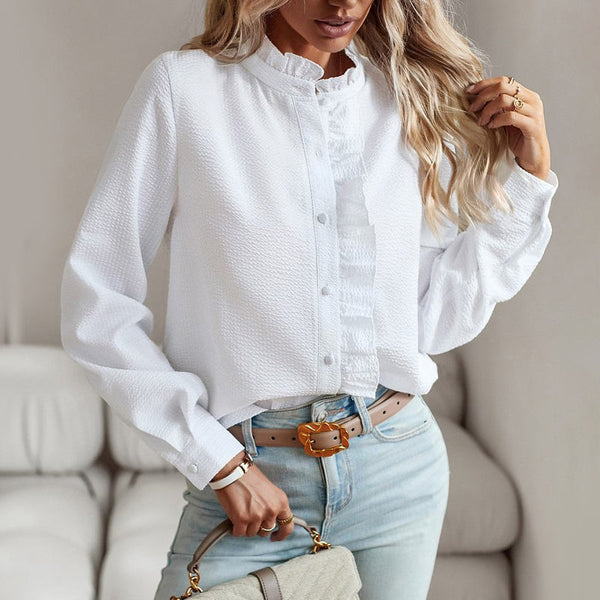 Damen Rüschensaum-Shirt Regular Fit Freizeit Elegant
