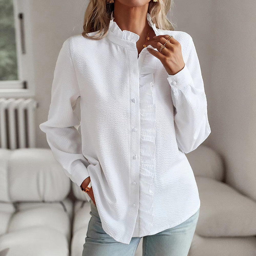 Damen Rüschensaum-Shirt Regular Fit Freizeit Elegant
