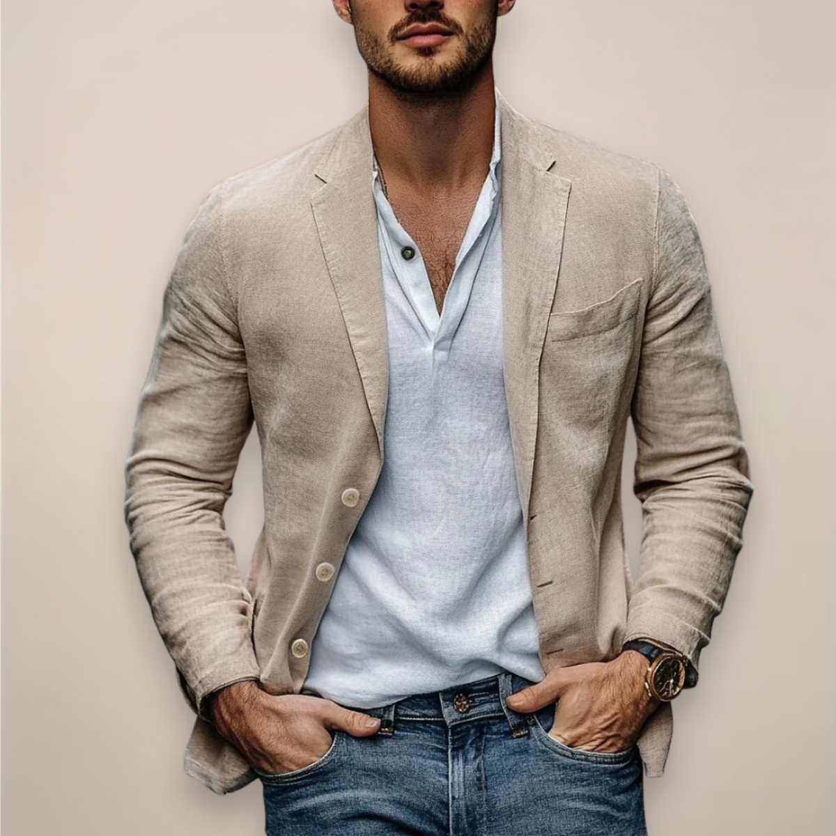 Vittorio | Herren Leinenblazer mit Knopfverschluss | Atmungsaktiver Sommerlook für Elegante Anlässe 0