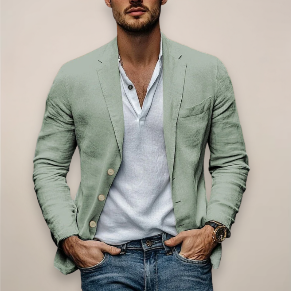 Vittorio | Herren Leinenblazer mit Knopfverschluss | Atmungsaktiver Sommerlook für Elegante Anlässe 3
