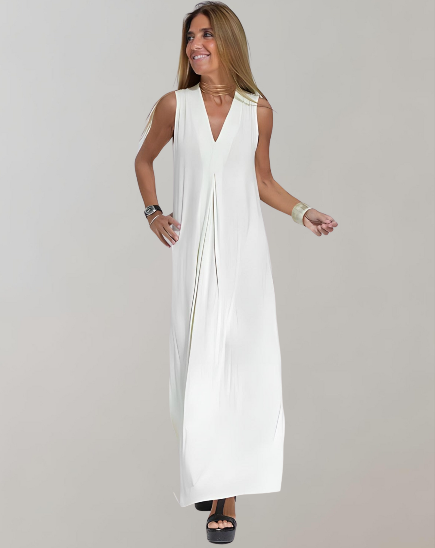 Damen Slim Fit Kleid mit V-Ausschnitt Sommer Freizeit