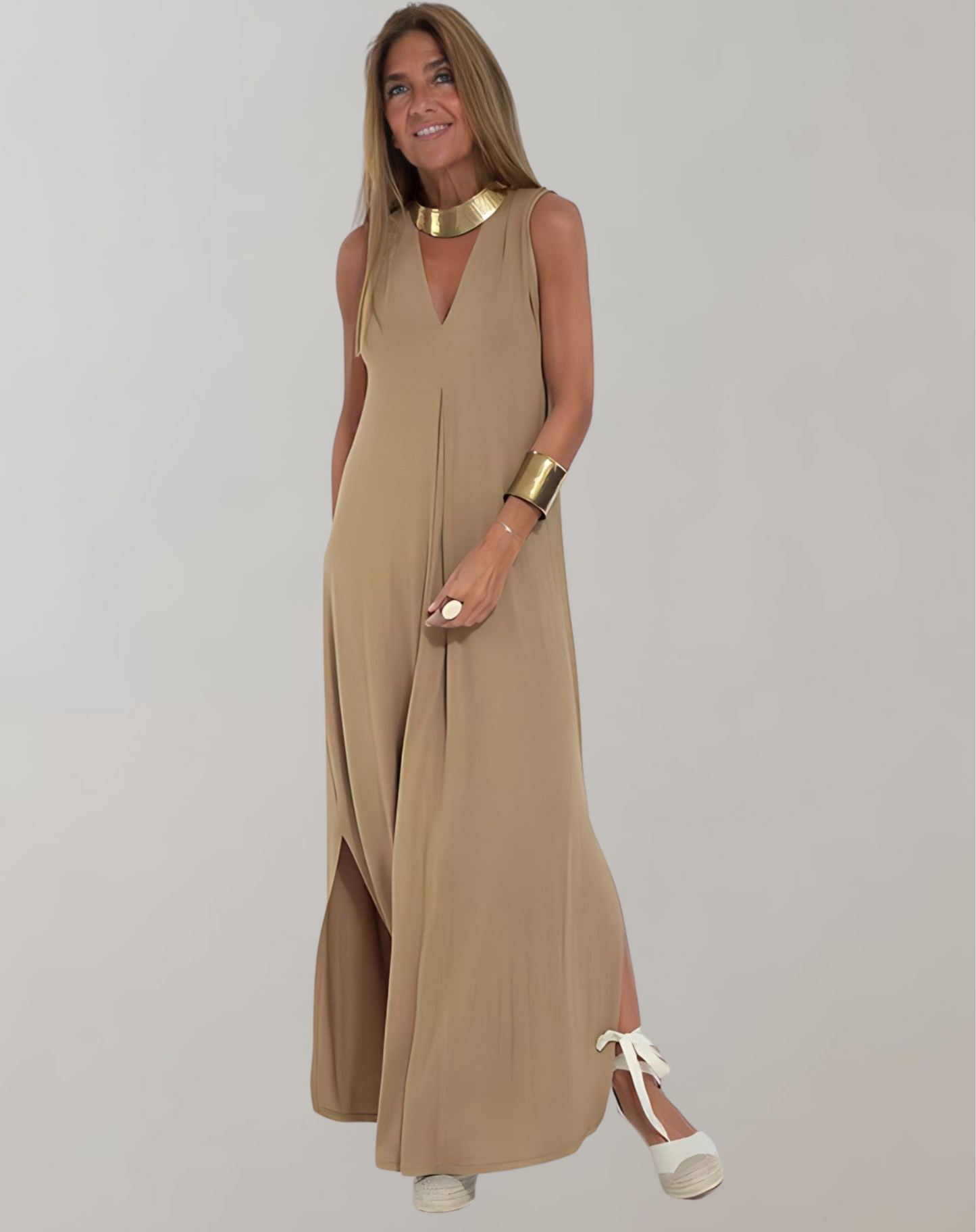 Damen Slim Fit Kleid mit V-Ausschnitt Sommer Freizeit