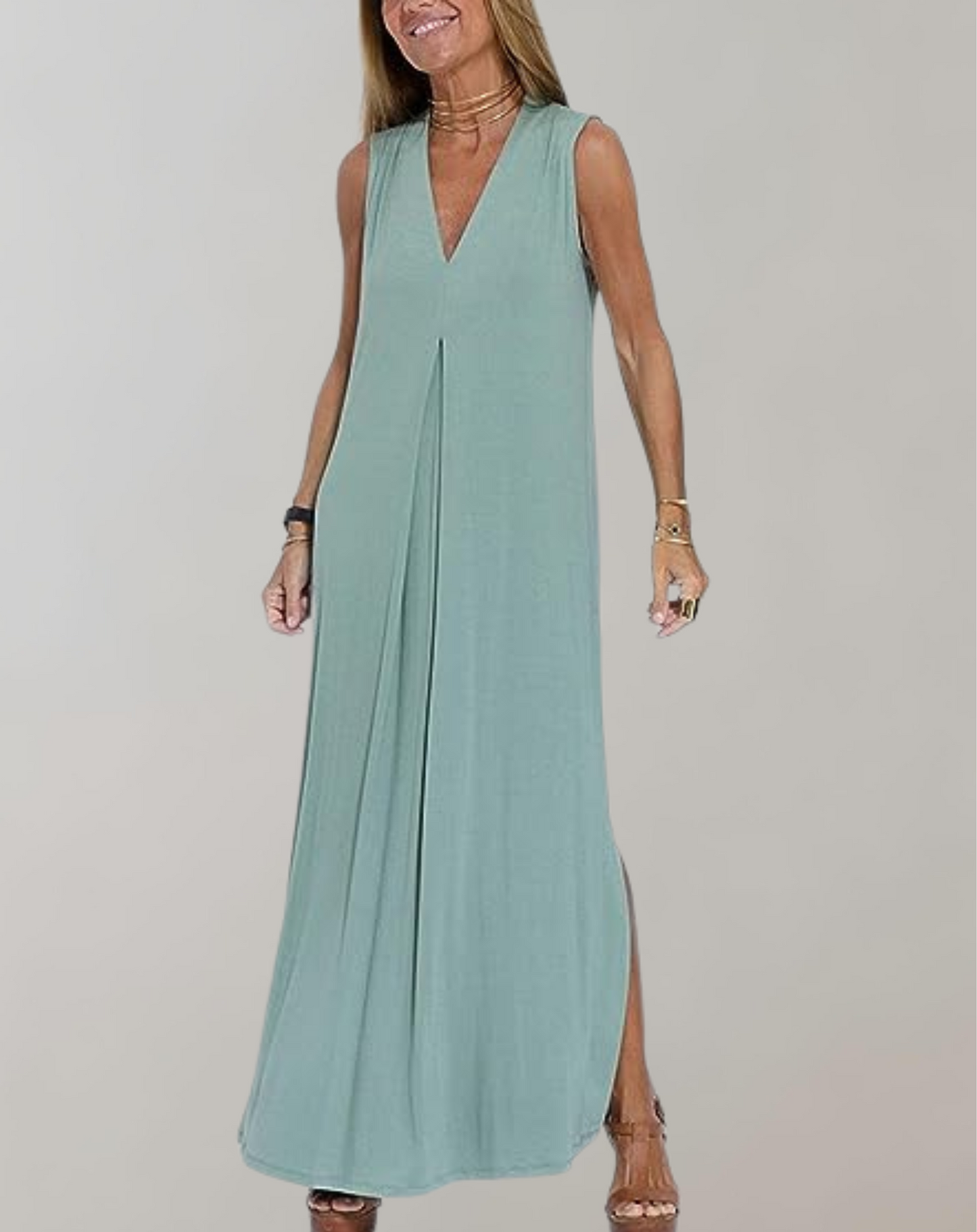 Damen Slim Fit Kleid mit V-Ausschnitt Sommer Freizeit