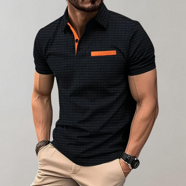 Herren Poloshirt Strickstruktur Kurzarm Baumwolle Sommer