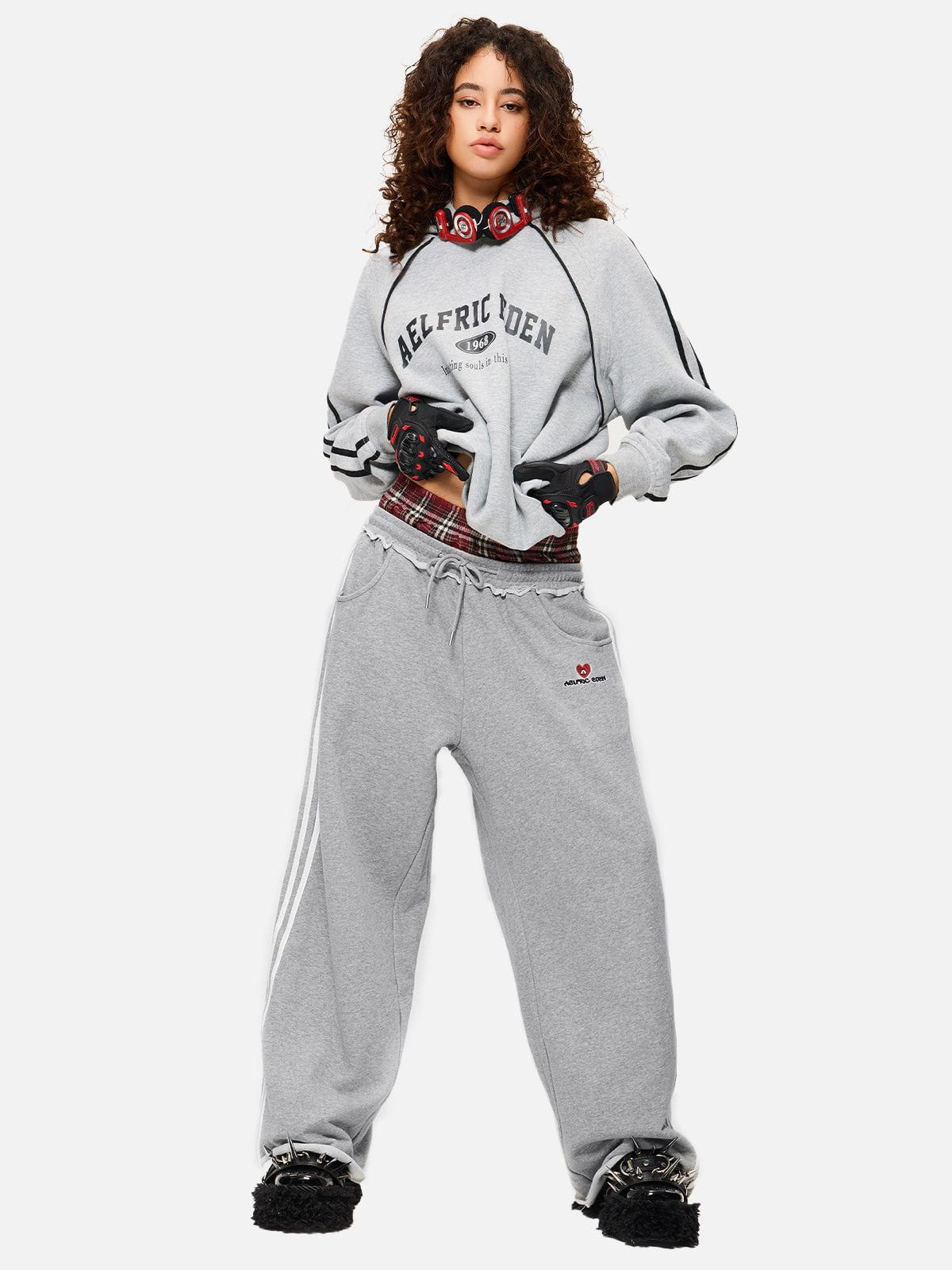 Jogginghose Damen Weit Relaxed Fit Freizeit Retroakzent