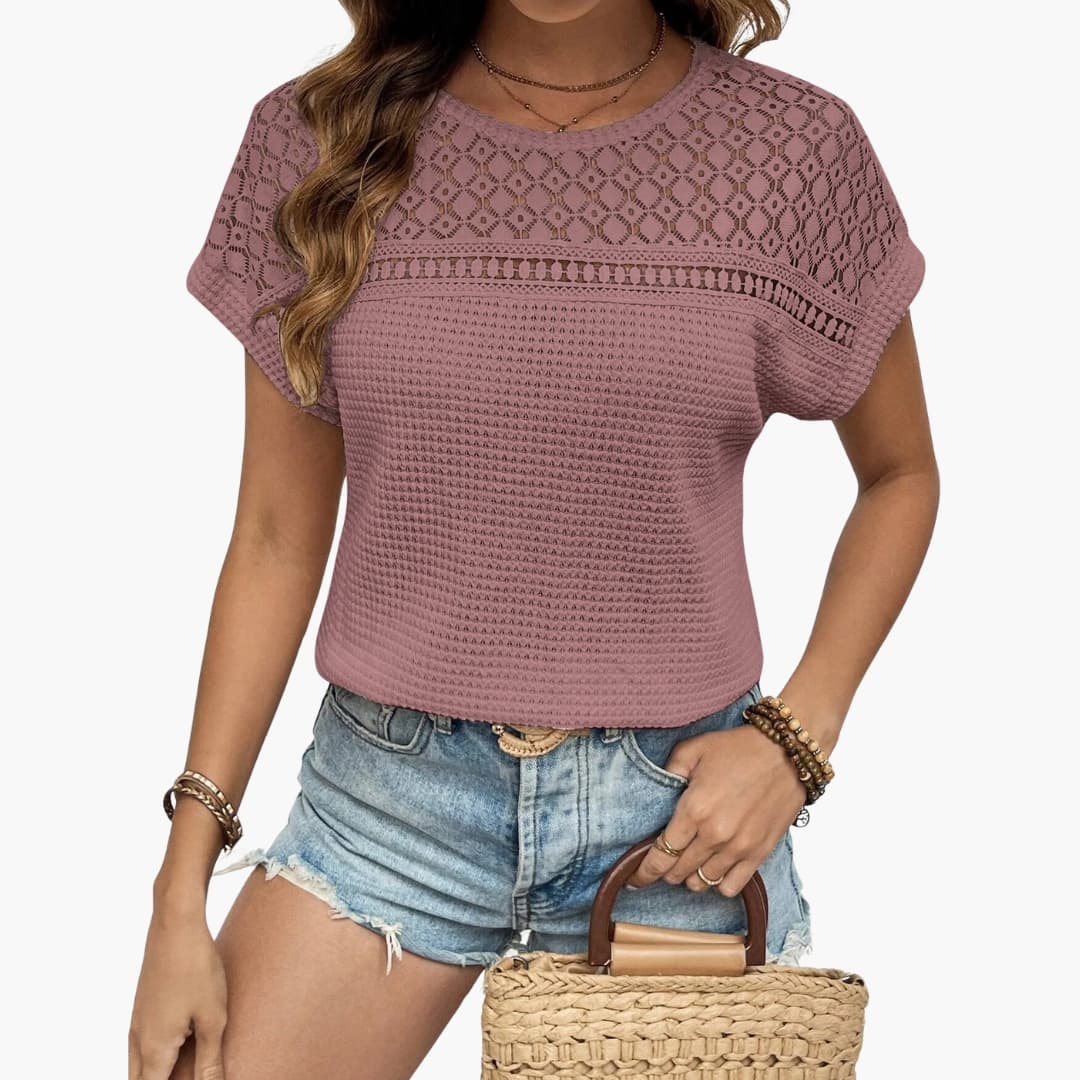 Damen T-Shirt Regular Fit Freizeit mit Rundhalsausschnitt und Cut-Outs