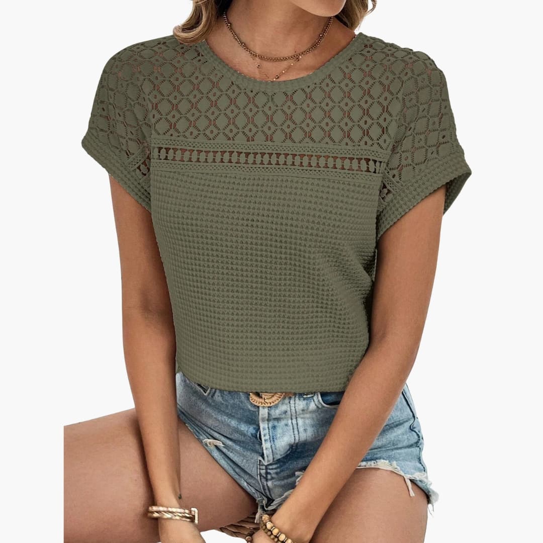 Damen T-Shirt Regular Fit Freizeit mit Rundhalsausschnitt und Cut-Outs