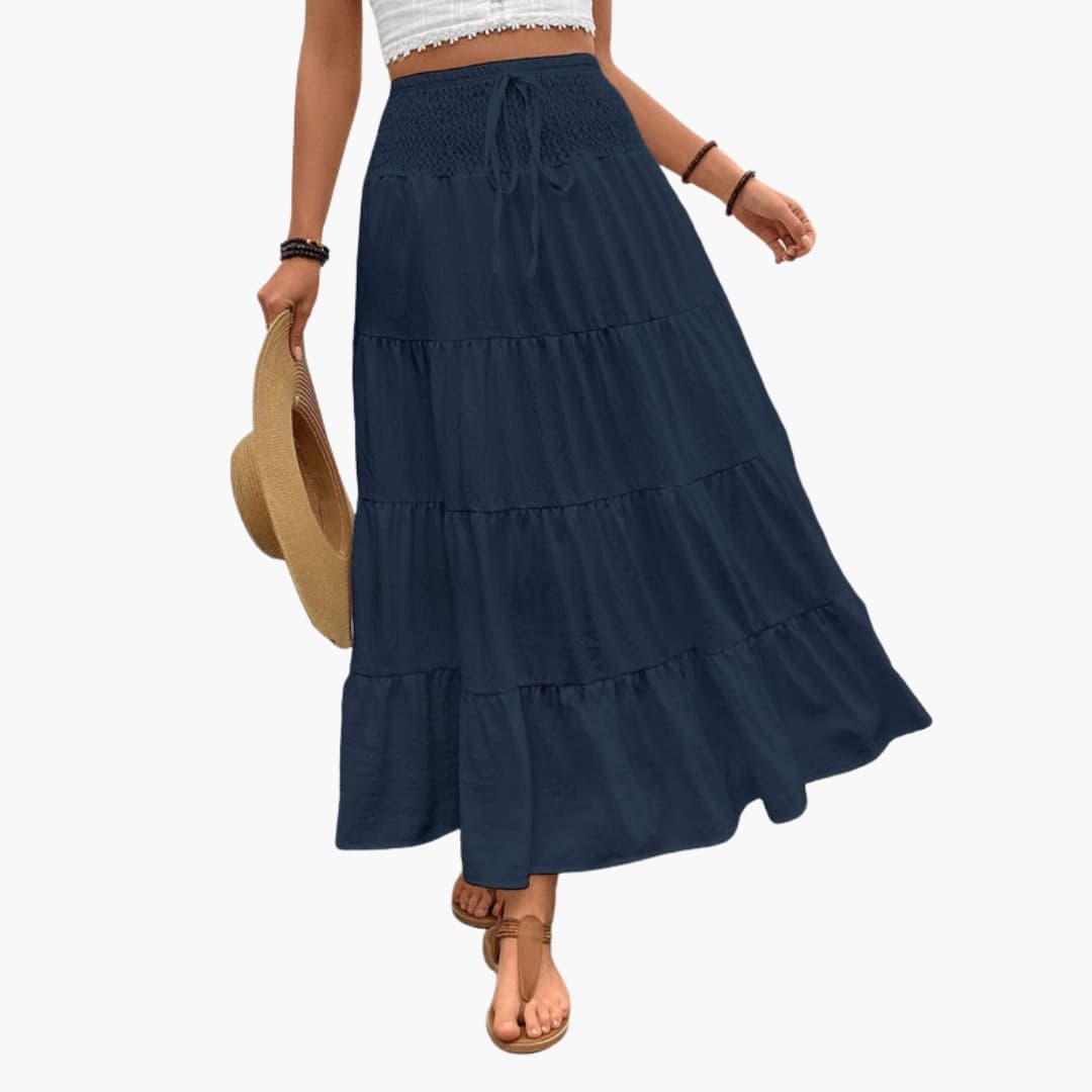 Damen Maxirock Regular Fit Freizeit mit elastischem Taillenbund und Rüschen