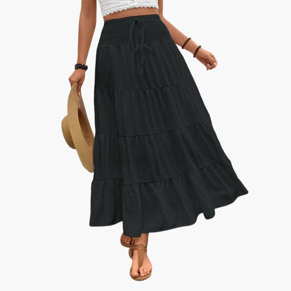 Damen Maxirock Regular Fit Freizeit mit elastischem Taillenbund und Rüschen