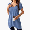 Damen T-Shirt V-Ausschnitt Regular Fit Freizeit mit Seitentaschen