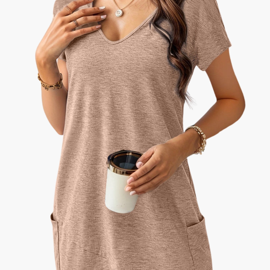 Damen T-Shirt V-Ausschnitt Regular Fit Freizeit mit Seitentaschen