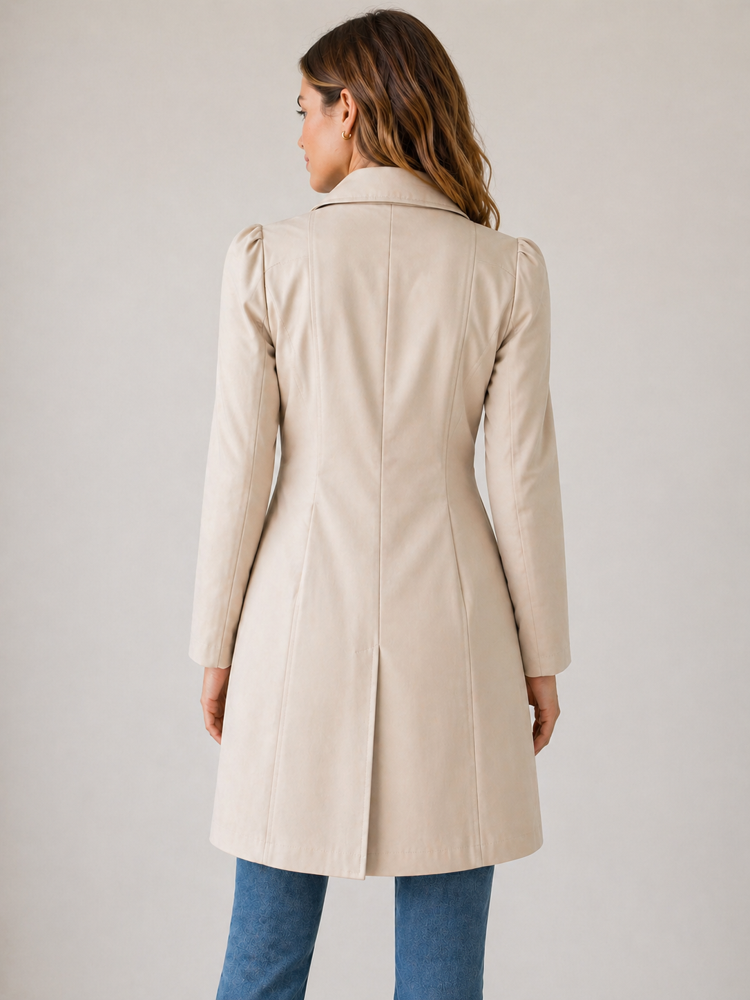 Damen Trenchcoat Slim Fit Kurz Knopfleiste Freizeit