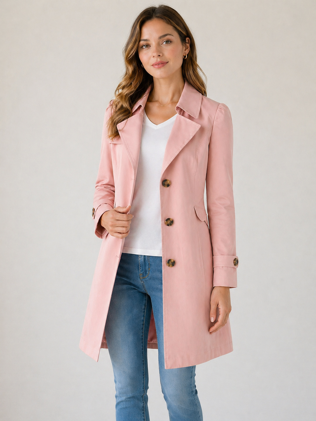 Damen Trenchcoat Slim Fit Kurz Knopfleiste Freizeit