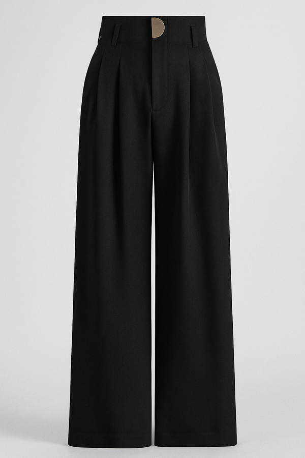Damen Hose Weit Fit Hochtailliert Elegant Smart Casual