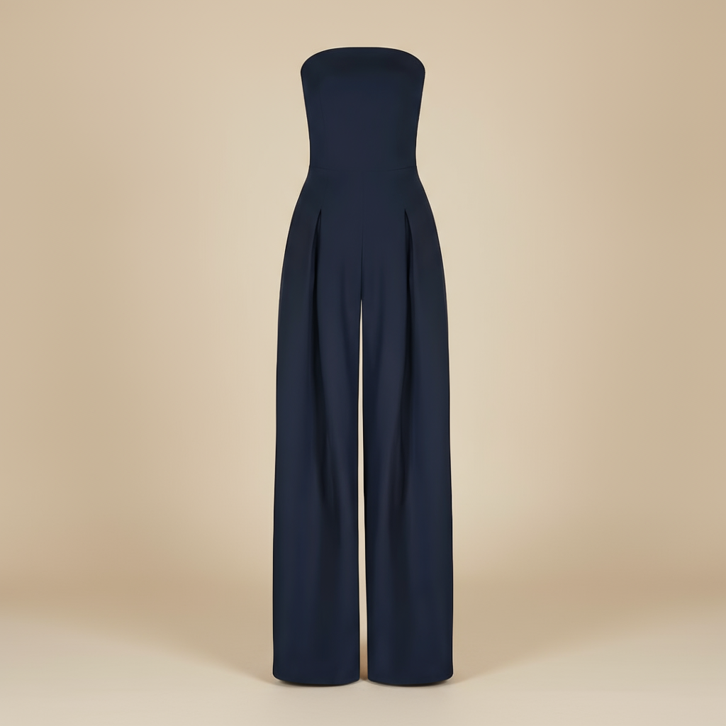 Damen Strapless Jumpsuit Tailliert Elegant Weitbeinig Sommer