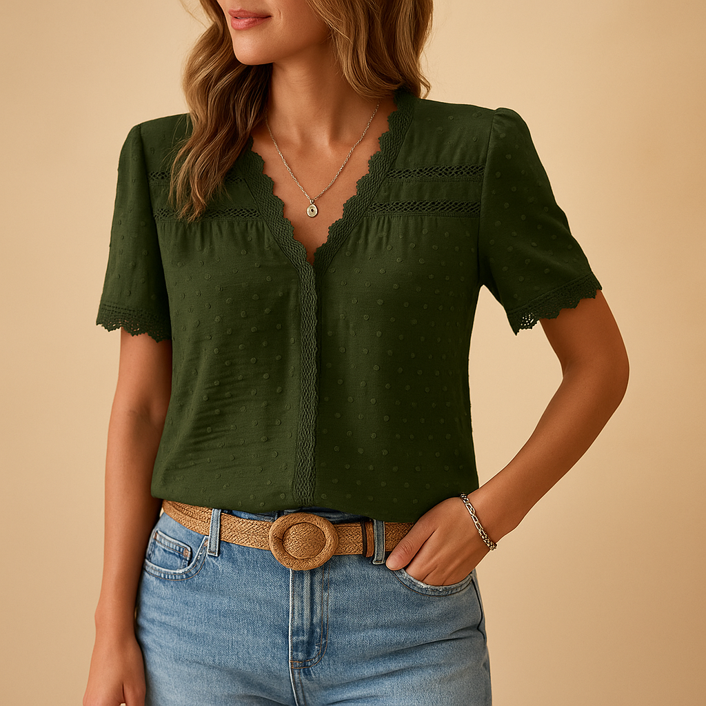 Damen Spitzenbluse Slim Fit V-Ausschnitt Elegant für Arbeit & Anlässe