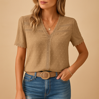 Damen Spitzenbluse Slim Fit V-Ausschnitt Elegant für Arbeit & Anlässe
