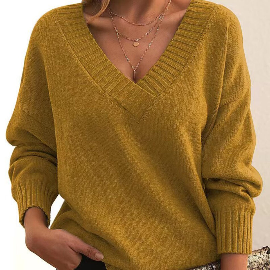 Damen Pullover Relaxed Fit Casual mit V-Ausschnitt