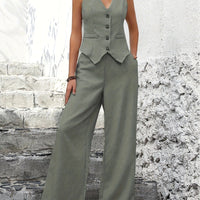 Damen Zweiteiler Slim Fit Elegant Weste & weite Hose