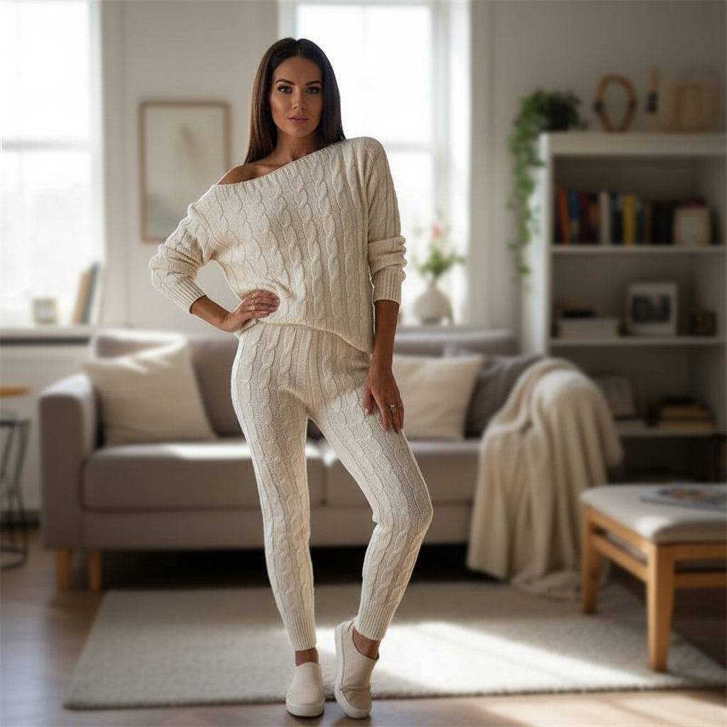 Paula I Damen Strickset Oversize Freizeit Zweiteilig