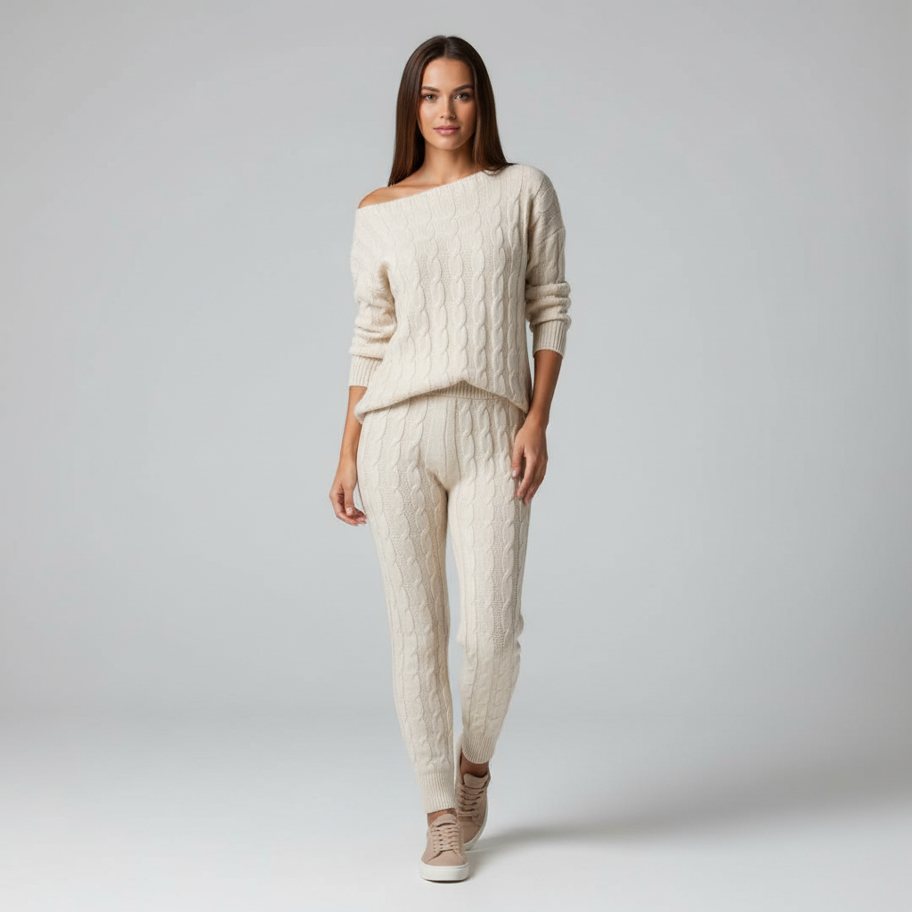 Paula I Damen Strickset Oversize Freizeit Zweiteilig