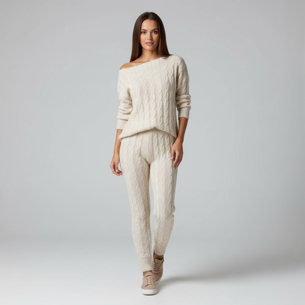 Paula I Damen Strickset Oversize Freizeit Zweiteilig