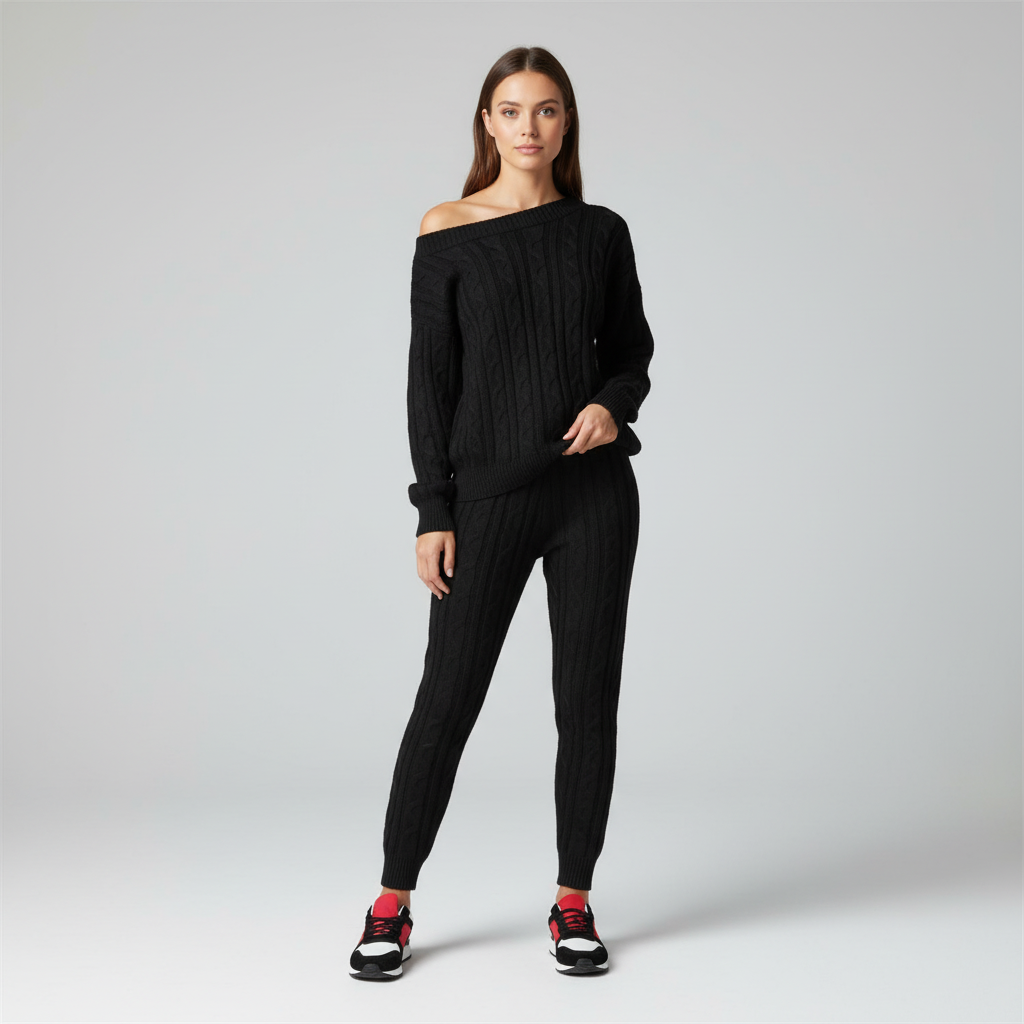 Paula I Damen Strickset Oversize Freizeit Zweiteilig