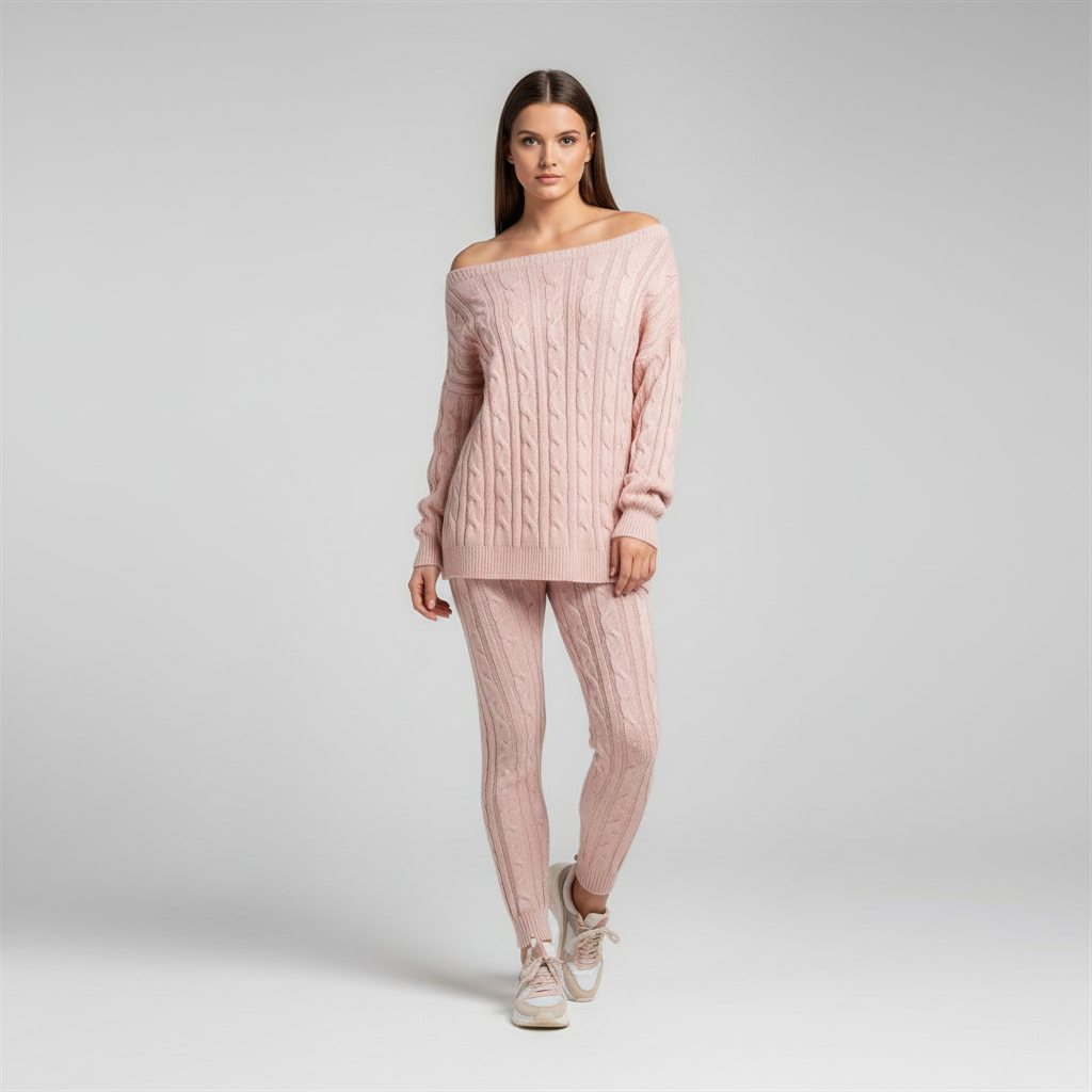 Paula I Damen Strickset Oversize Freizeit Zweiteilig