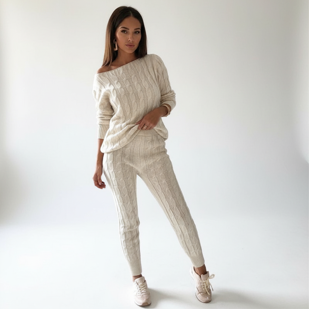 Paula I Damen Strickset Oversize Freizeit Zweiteilig
