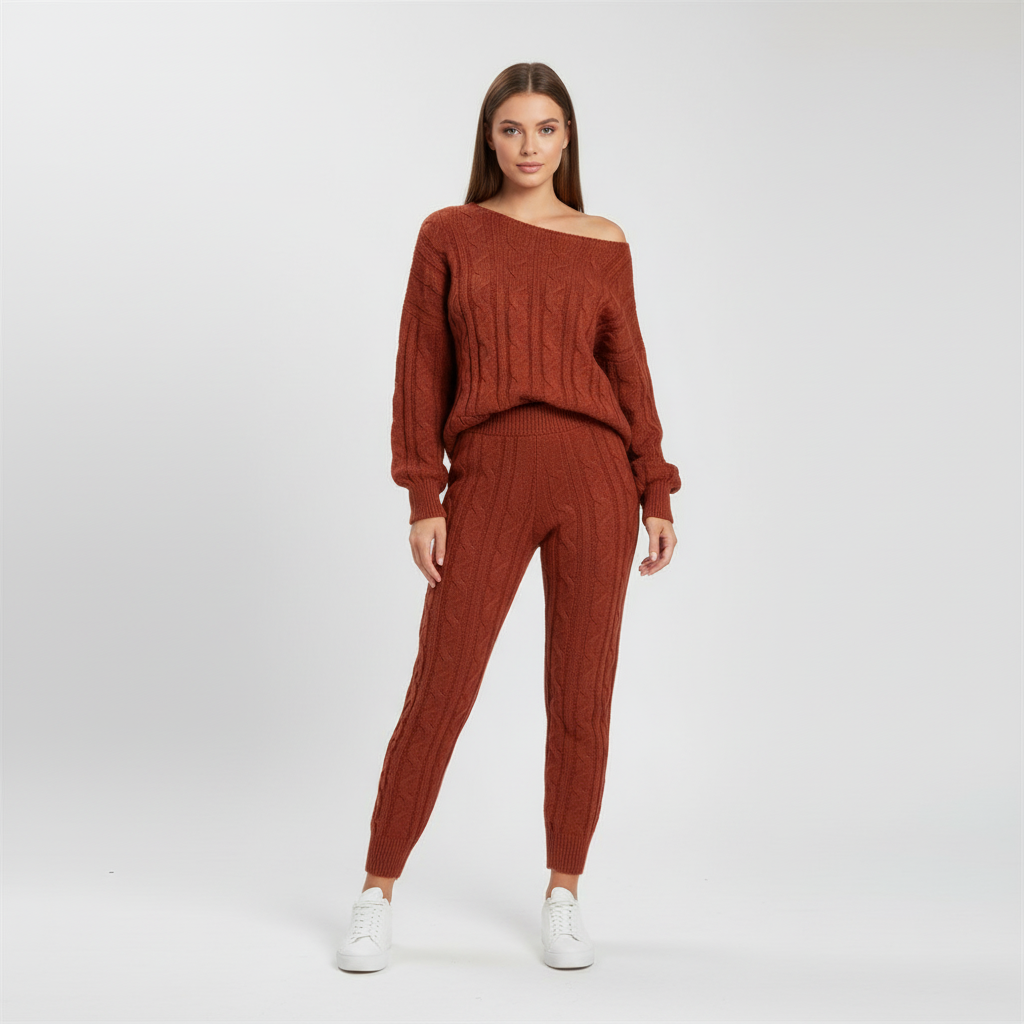 Paula I Damen Strickset Oversize Freizeit Zweiteilig