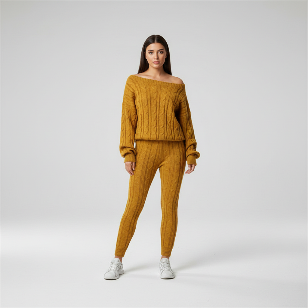 Paula I Damen Strickset Oversize Freizeit Zweiteilig