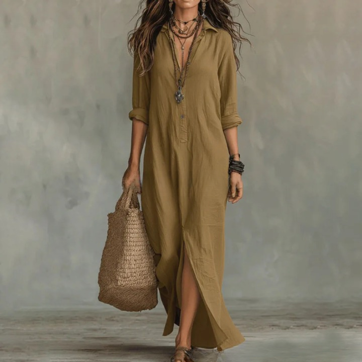 Damen Sommerkleid Langarm Relaxed Fit Casual