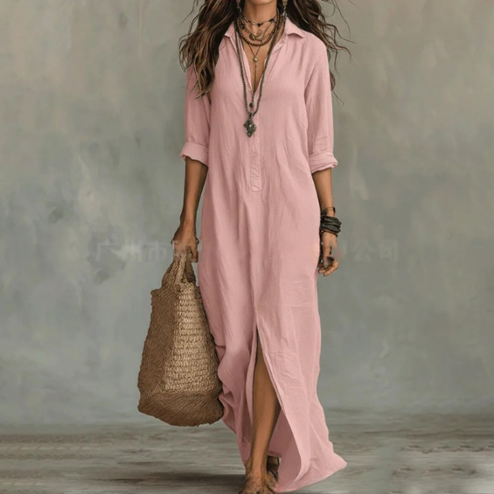 Damen Sommerkleid Langarm Relaxed Fit Casual