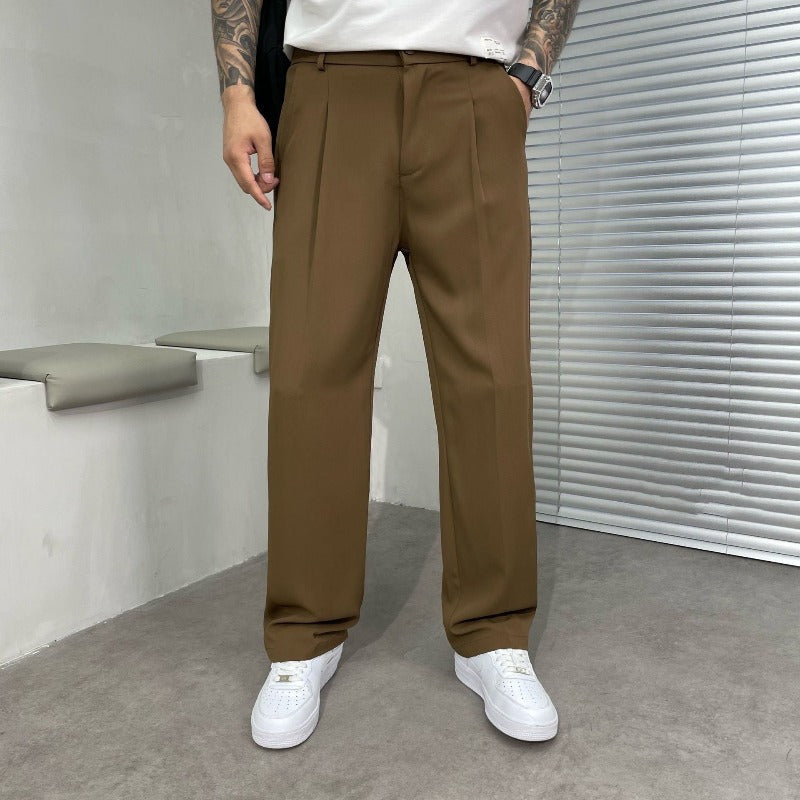Herrenweite Hose Weites Bein Smart Casual mit Falten und Gürtelschlaufen