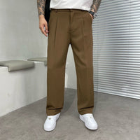 Herrenweite Hose Weites Bein Smart Casual mit Falten und Gürtelschlaufen
