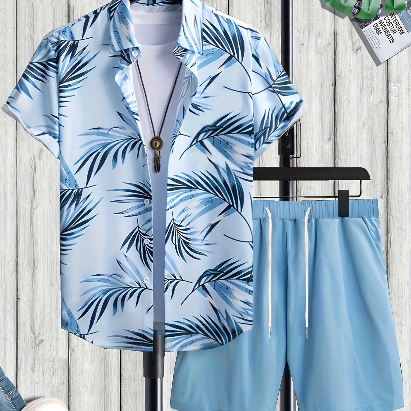 Anton | Herren Freizeit Set Relaxed Fit Sommer Kurzarmhemd Palmenmuster & Shorts