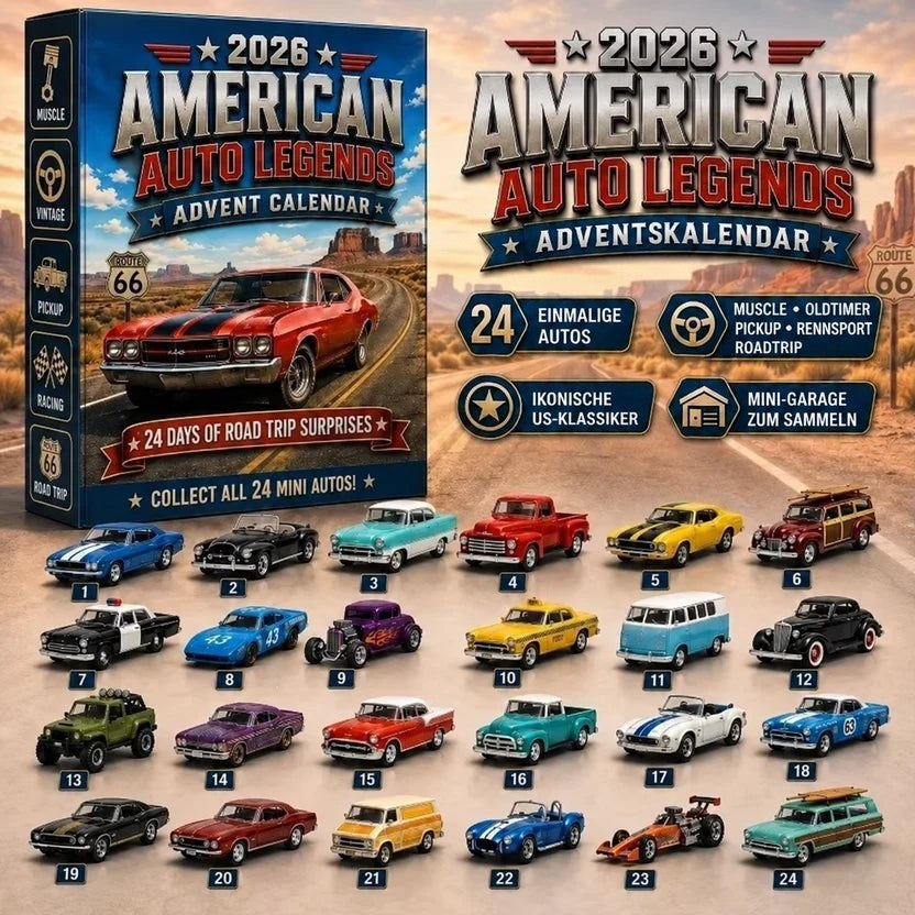 Adventskalender mit 24 klassischen Miniaturautos und Motorrädern