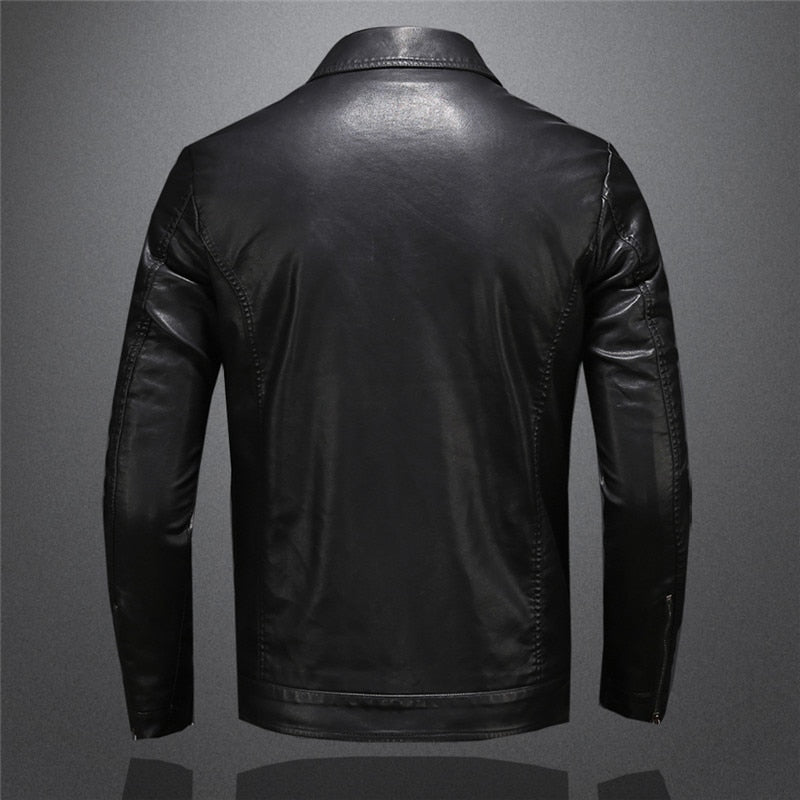 Lederjacke Herren – Slim Fit Übergangsjacke mit Reißverschluss Schwarz