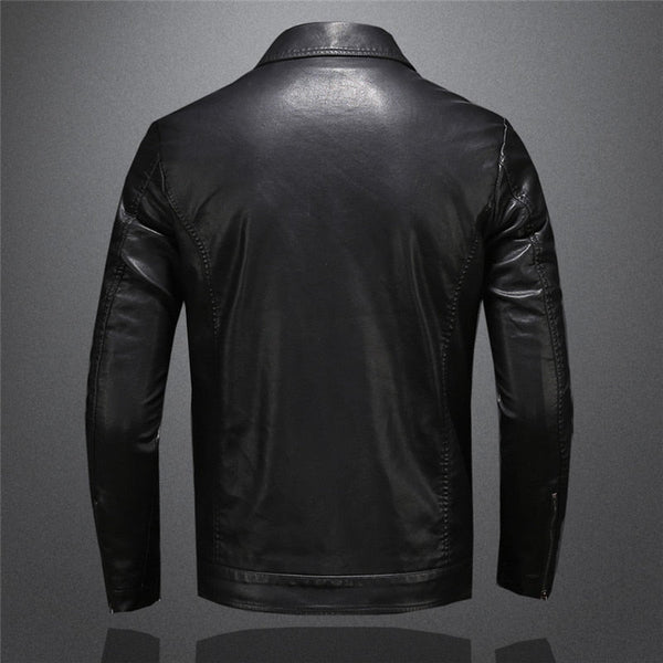 Lederjacke Herren – Slim Fit Übergangsjacke mit Reißverschluss Schwarz