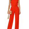 Damen Jumpsuit Ärmellos Regular Fit Freizeit Weites Bein Stehkragen