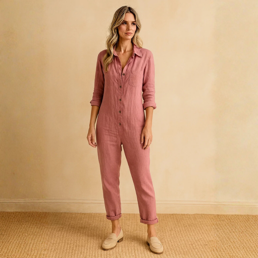 Damen Jumpsuit Regular Fit Casual mit Knopfleiste und Brusttaschen