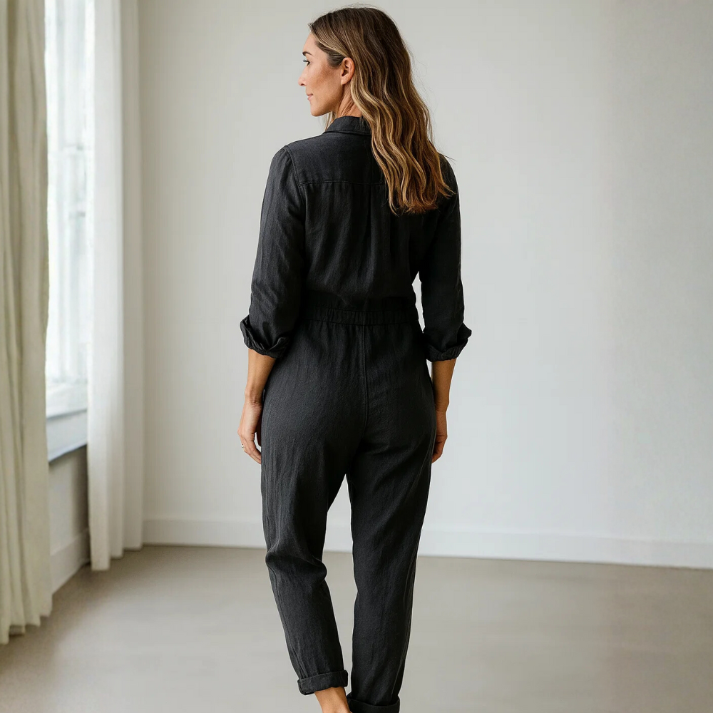 Damen Jumpsuit Regular Fit Casual mit Knopfleiste und Brusttaschen