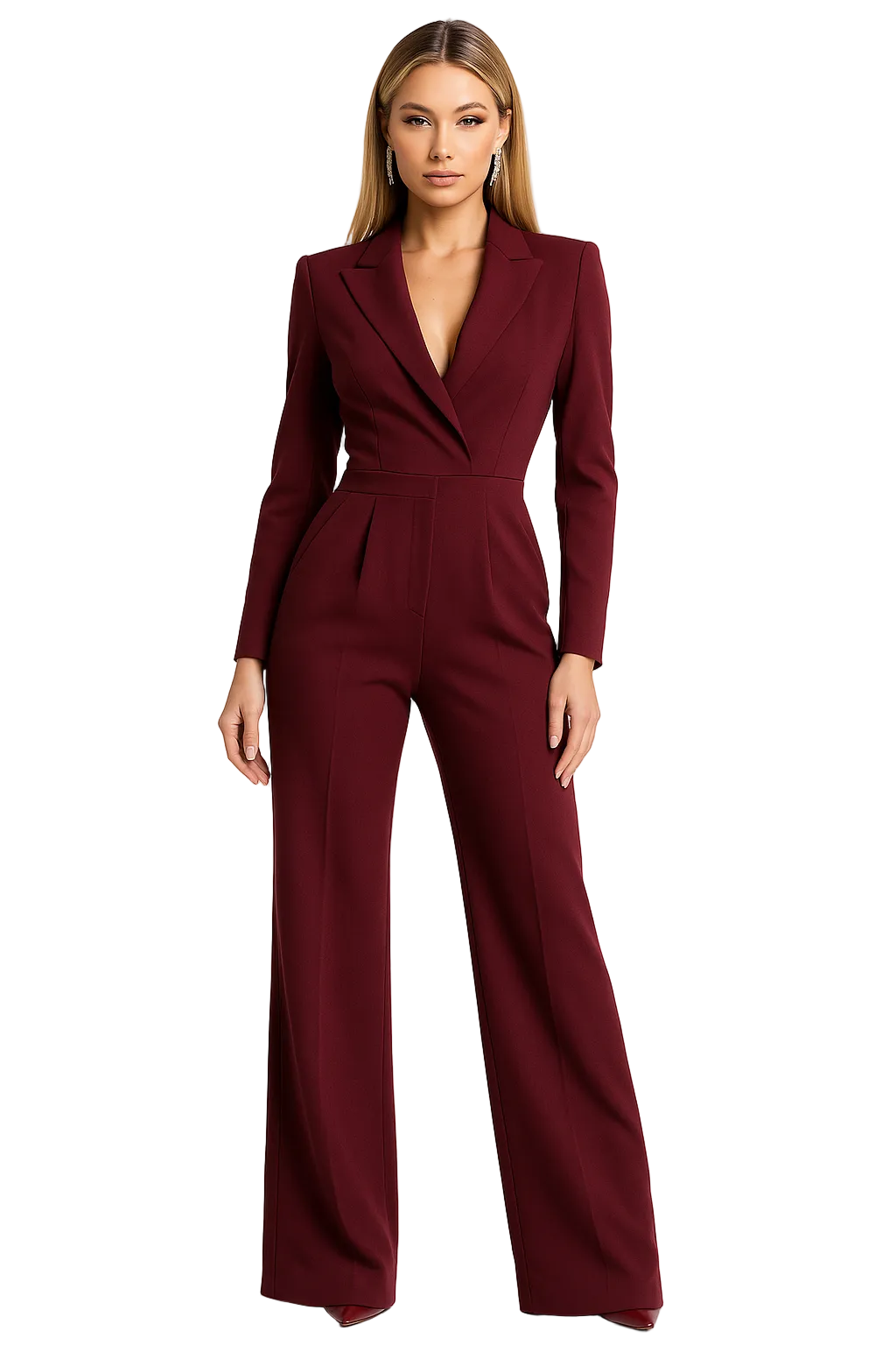 Damen Jumpsuit Slim Fit mit Reverskragen und weitem Bein Freizeit