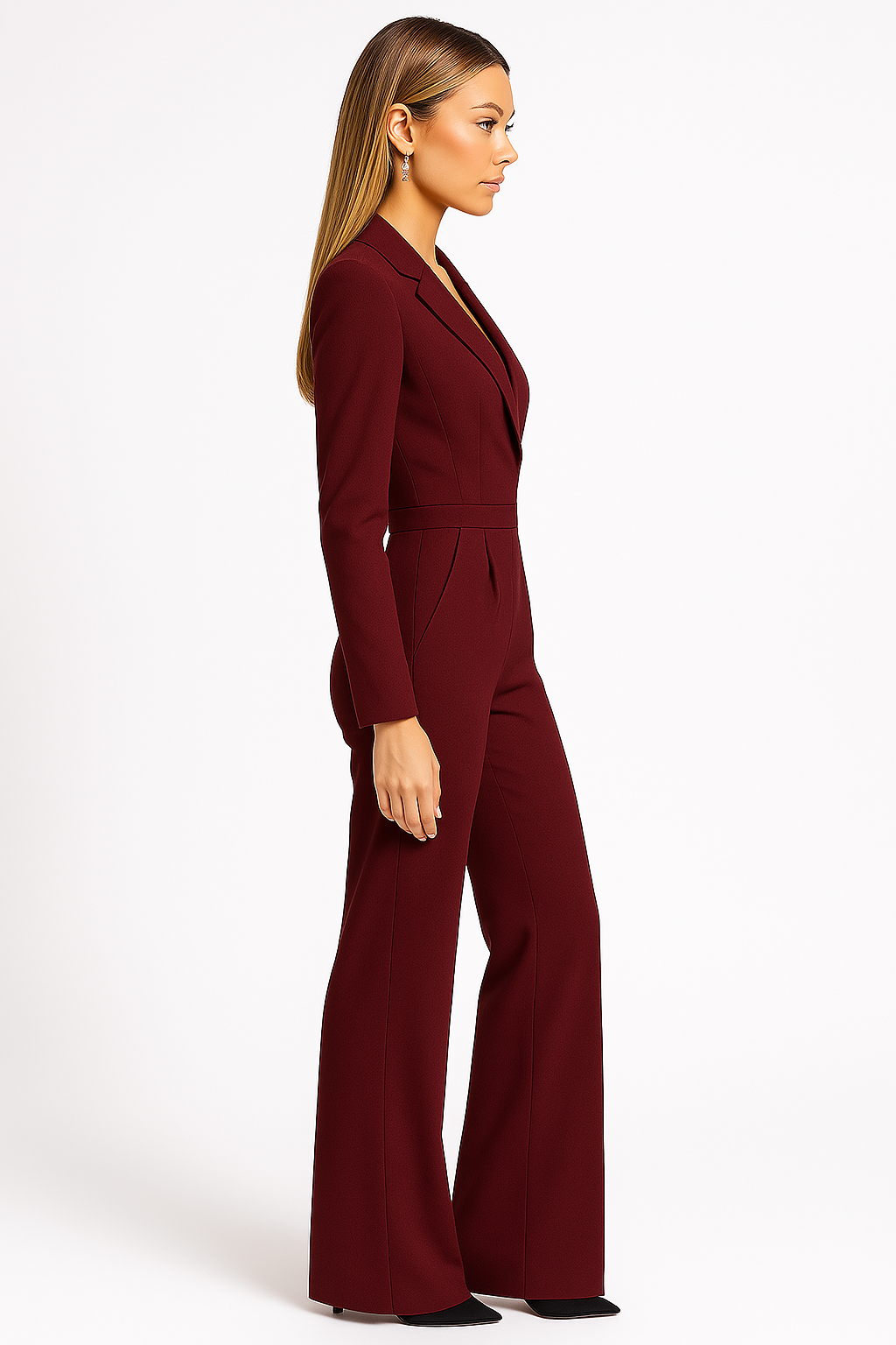 Damen Jumpsuit Slim Fit mit Reverskragen und weitem Bein Freizeit