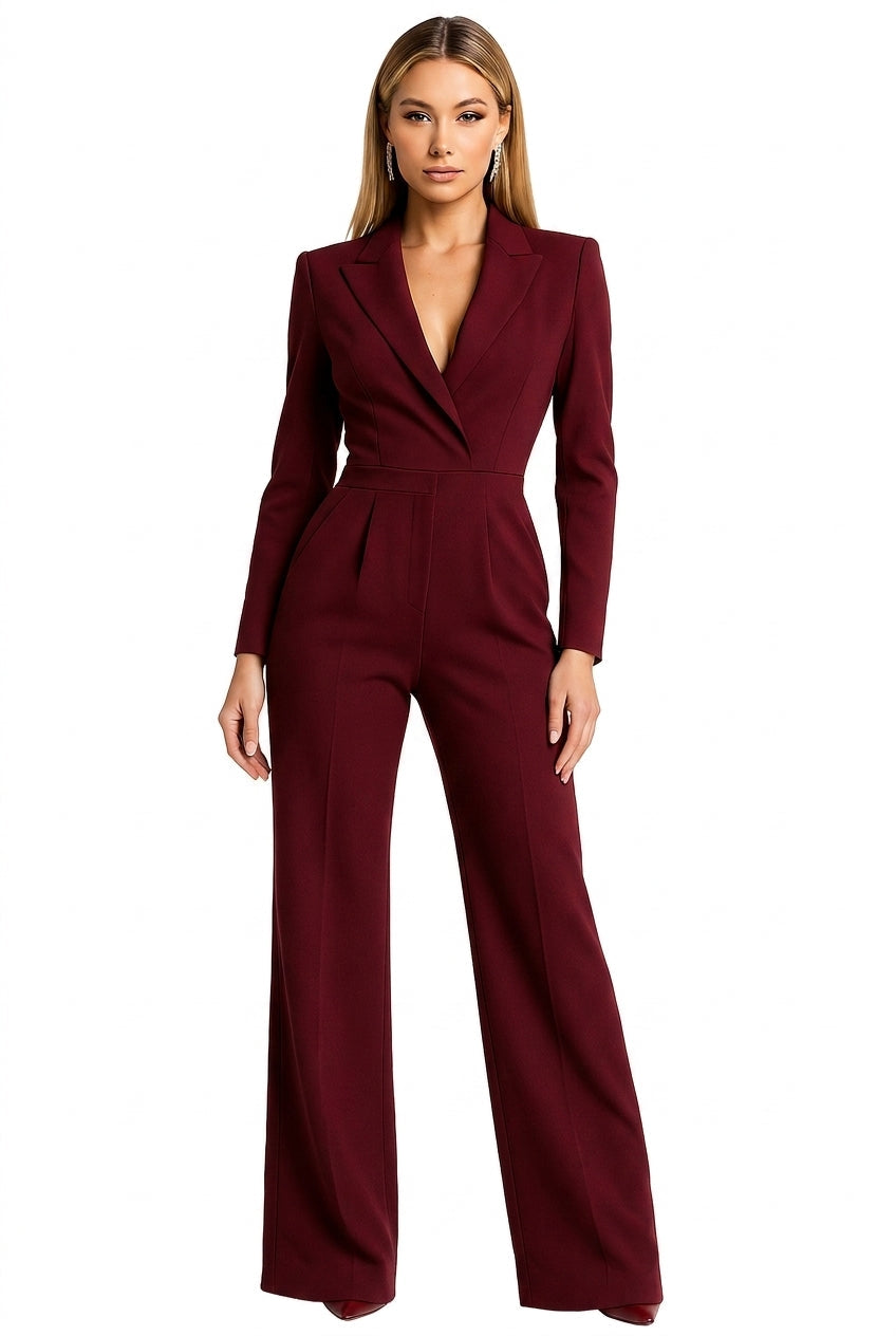 Damen Jumpsuit Slim Fit mit Reverskragen und weitem Bein Freizeit
