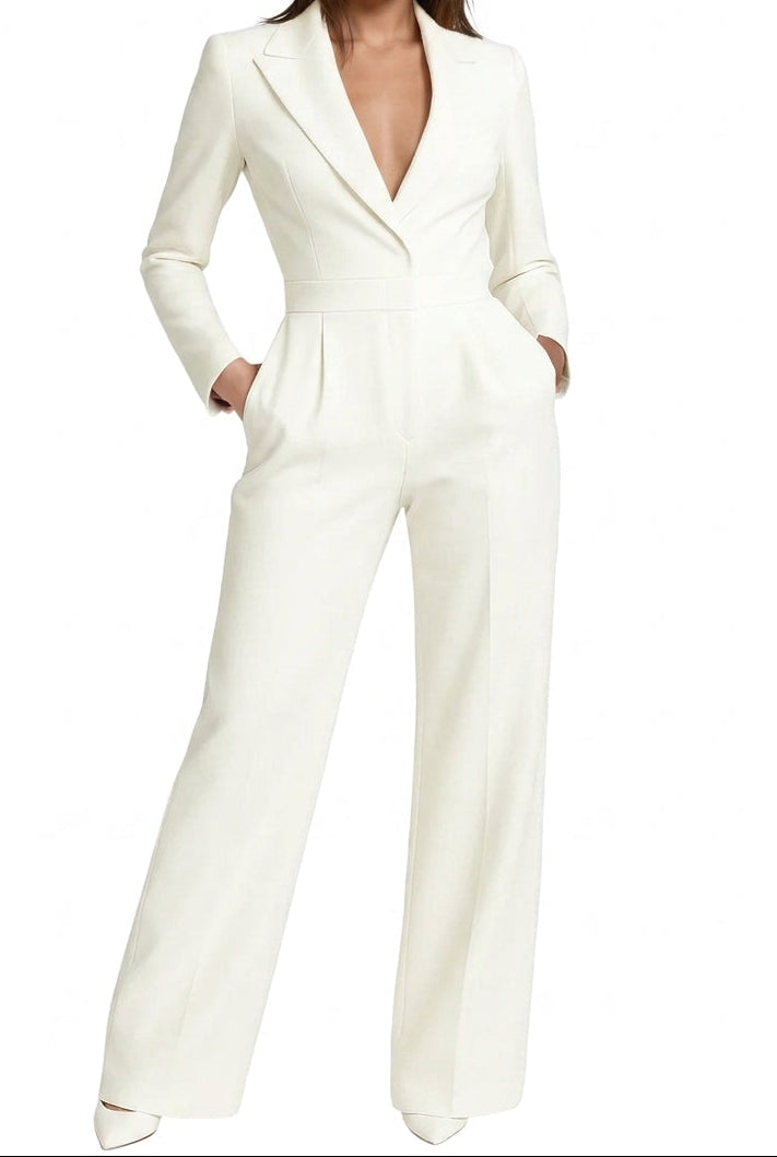 Damen Jumpsuit Slim Fit mit Reverskragen und weitem Bein Freizeit