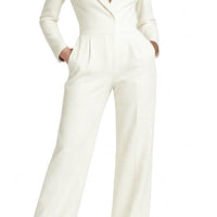 Damen Jumpsuit Slim Fit mit Reverskragen und weitem Bein Freizeit