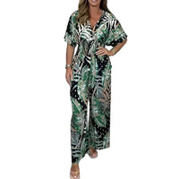 Damen Jumpsuit Regular Fit Freizeit mit botanischem Print und weitem Bein